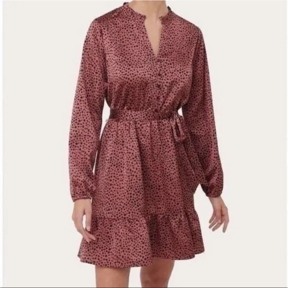 Loft Animal Print Dot Speckled Bow Belt Ruffle Flounce Dress